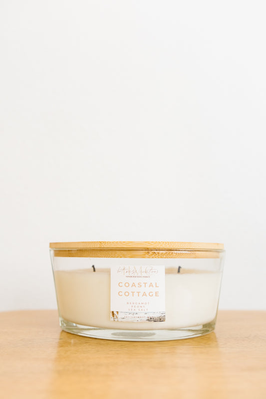 3-Wick Glass Bowl with Bamboo Lid | Hot Mess Creations — All Natural, Hand Crafted Candles Made in Ventura, California