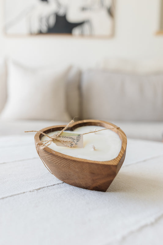 Wooden heart shaped candle